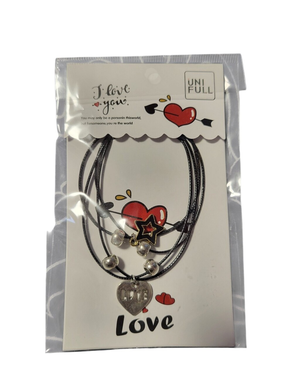 UNIF Black Layered Bracelet with Heart, Star & Silver Beads - Picture 2 of 2